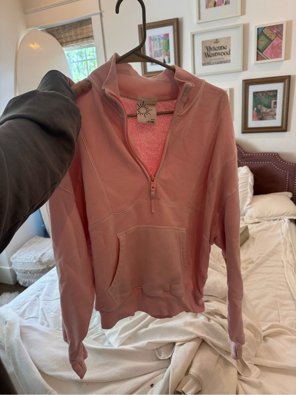 aerie Light Pink Half-Zip Pullover Hoodie